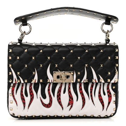 Valentino Garavani Lambskin Ayers Flames Medium Rockstud Spike Shoulder Bag Black 1 of 9