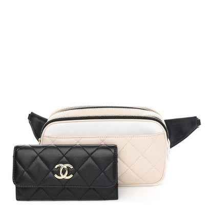 Chanel Goatskin Quilted Waist Bag Beige White Black 1 of 13