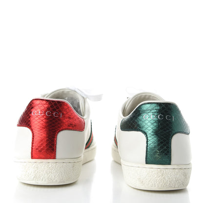 Gucci Calfskin Ayers Bee Embroidered Womens Ace Sneakers 38 White Green 6 of 10