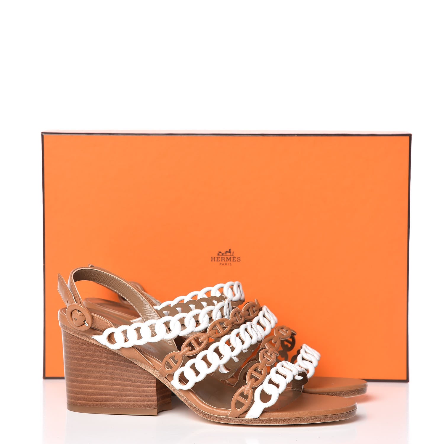 Hermes Calfskin Romanza Sandals 37.5 Palissandre White 8 of 8