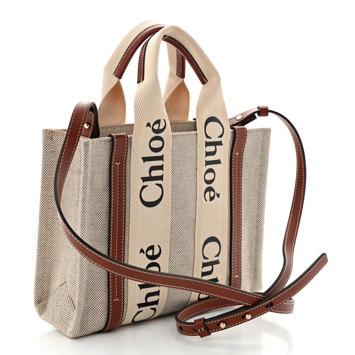 Cotton Calfskin Small Woody Ribbon Tote With Strap White Brown