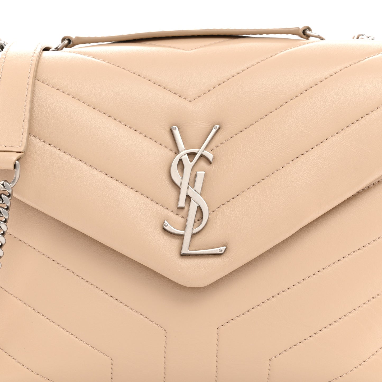 Calfskin Y Quilted Monogram Small Loulou Chain Satchel Nude Powder