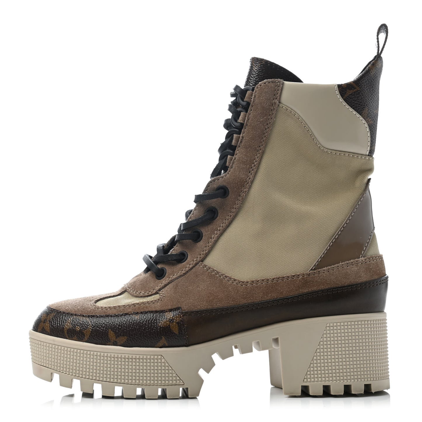 Suede Calfskin Monogram Laureate Platform Desert Boots 37 Beige