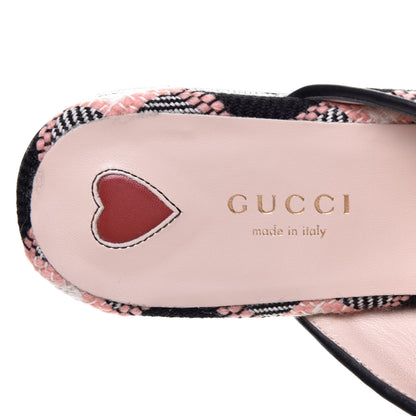 Gucci Tweed Calfskin Damier Womens Princetown Slippers 37 Black Pink Multicolor 6 of 8