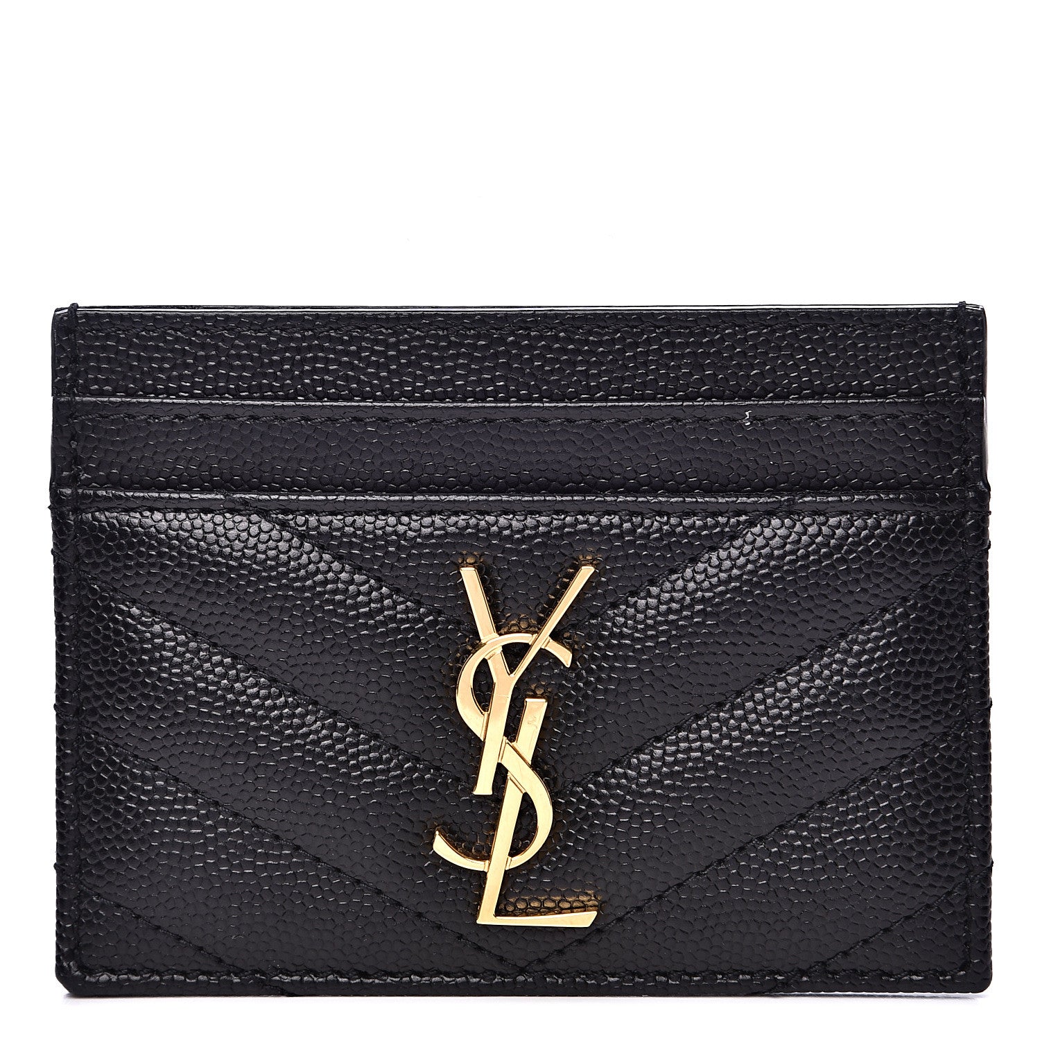 Saint Laurent Grain De Poudre Matelasse Chevron Monogram Credit Card Case Black 1 of 8