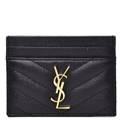 Saint Laurent Grain De Poudre Matelasse Chevron Monogram Credit Card Case Black 1 of 8