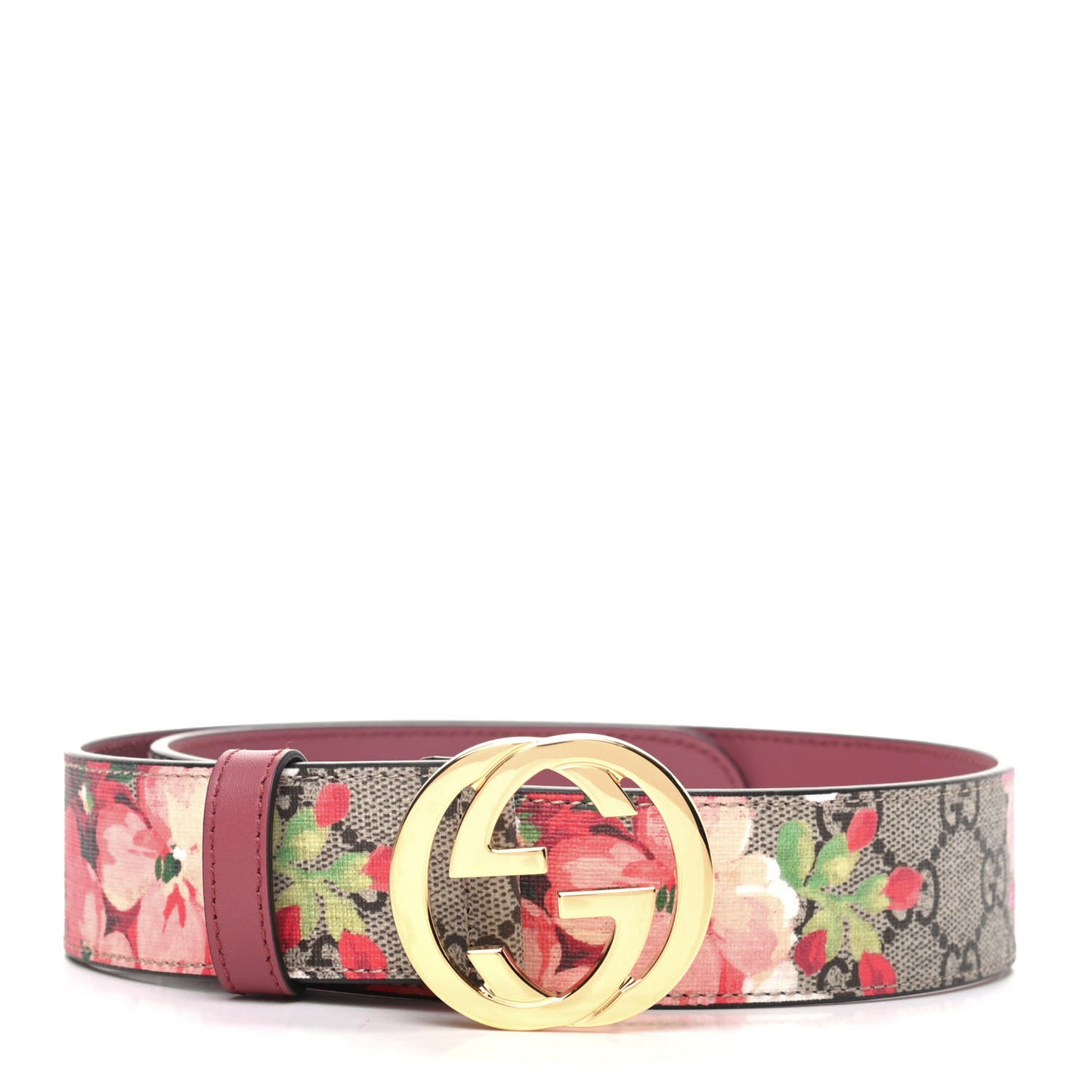 GG Supreme Monogram Blooms Moon Calfskin Interlocking G 37mm Belt 70 28 Beige Ebony Multicolor Dry Rose