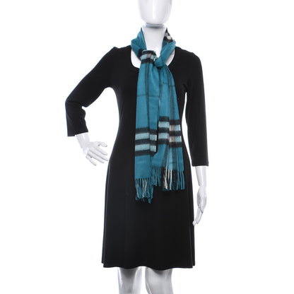 Burberry Cashmere Giant Check Fringe Scarf Dark Aqua 2 of 4