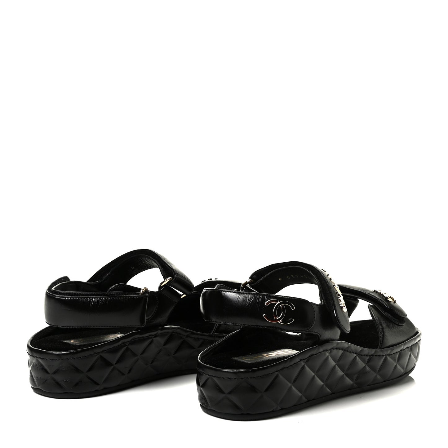Shiny Calfskin Logo Platform Sandals 39 Black