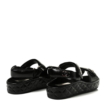 Chanel Shiny Calfskin Logo Platform Sandals 39 Black 4 of 7