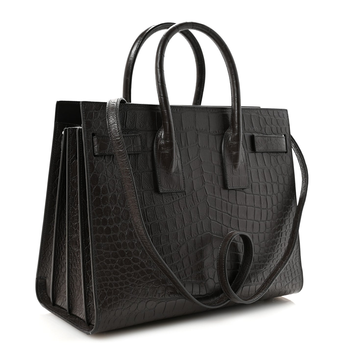 Calfskin Crocodile Embossed Small Sac de Jour Dark Brown