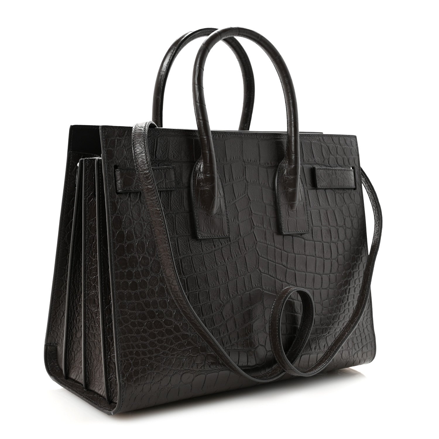 Saint Laurent Calfskin Crocodile Embossed Small Sac de Jour Dark Brown 3 of 9