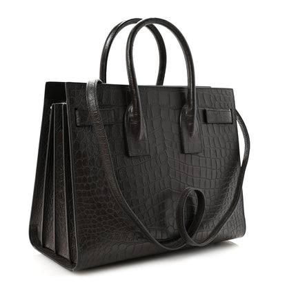 Saint Laurent Calfskin Crocodile Embossed Small Sac de Jour Dark Brown 3 of 9