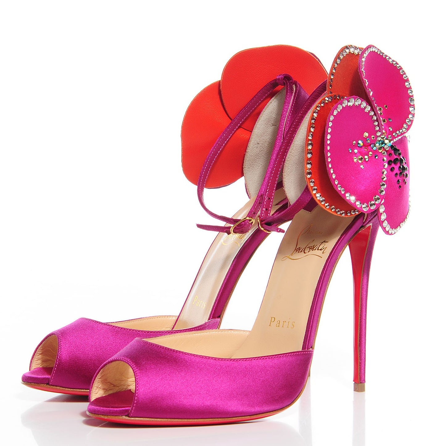 Satin Crystal Pensamoi 120 Peep Toe Pumps 39.5 Eveque Papaye