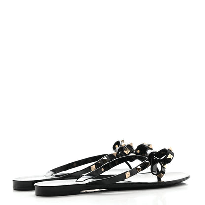 Valentino Garavani PVC Jelly Rockstud Bow Thong Sandals 37 Black 4 of 8