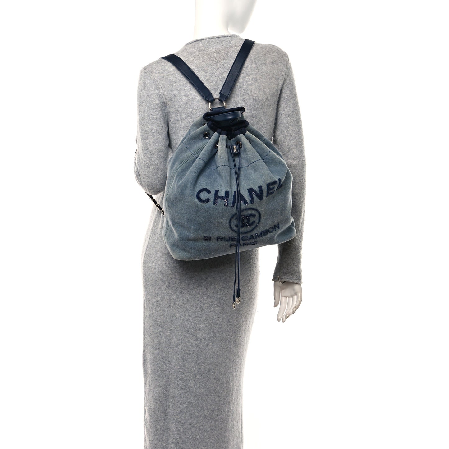Canvas Sequin Large Deauville Backpack Blue
