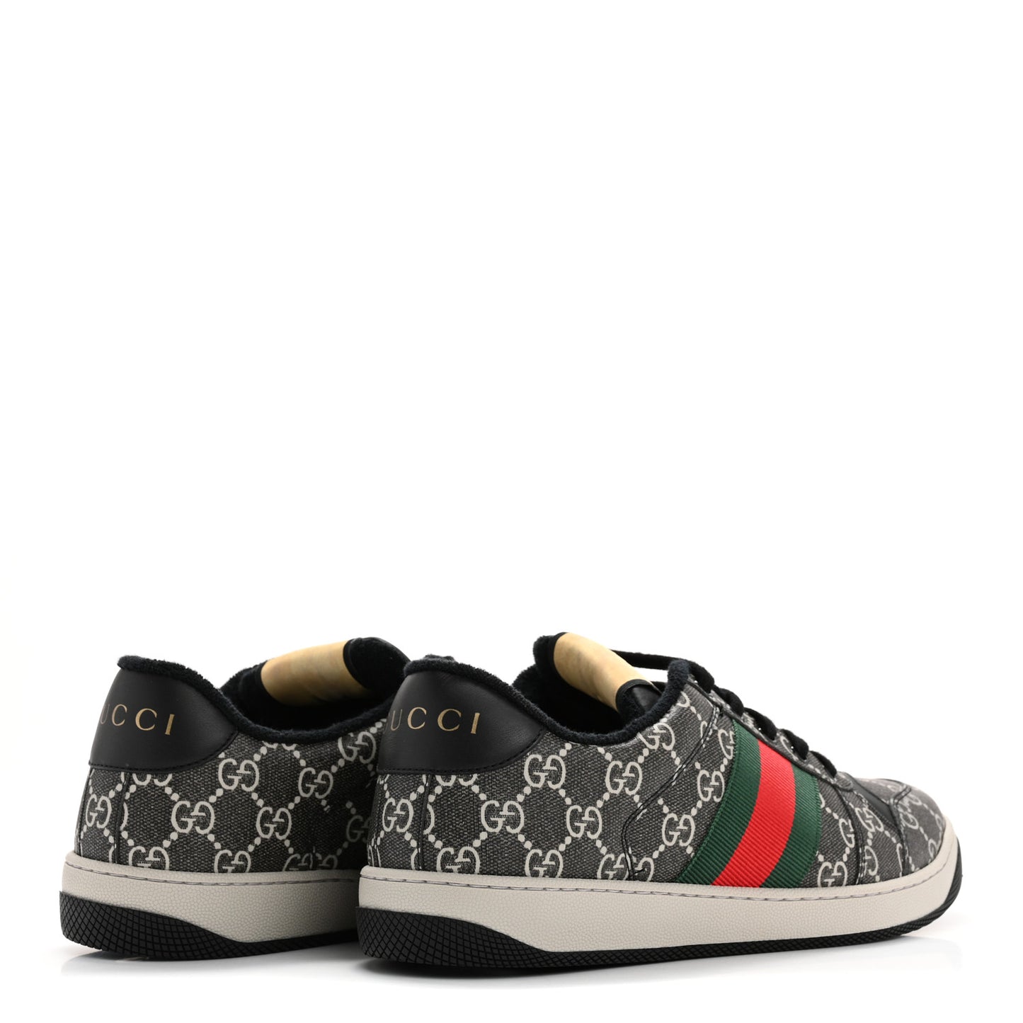 GG Supreme Monogram Miro Soft Calfskin Web Mens Screener Sneakers 8.5 Black Grey Sky