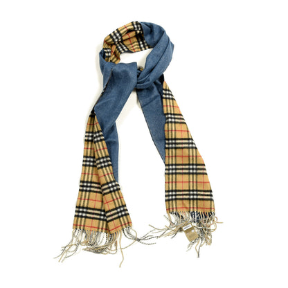 Burberry Cashmere Vintage Check Reversible Scarf Stone Blue 1 of 3