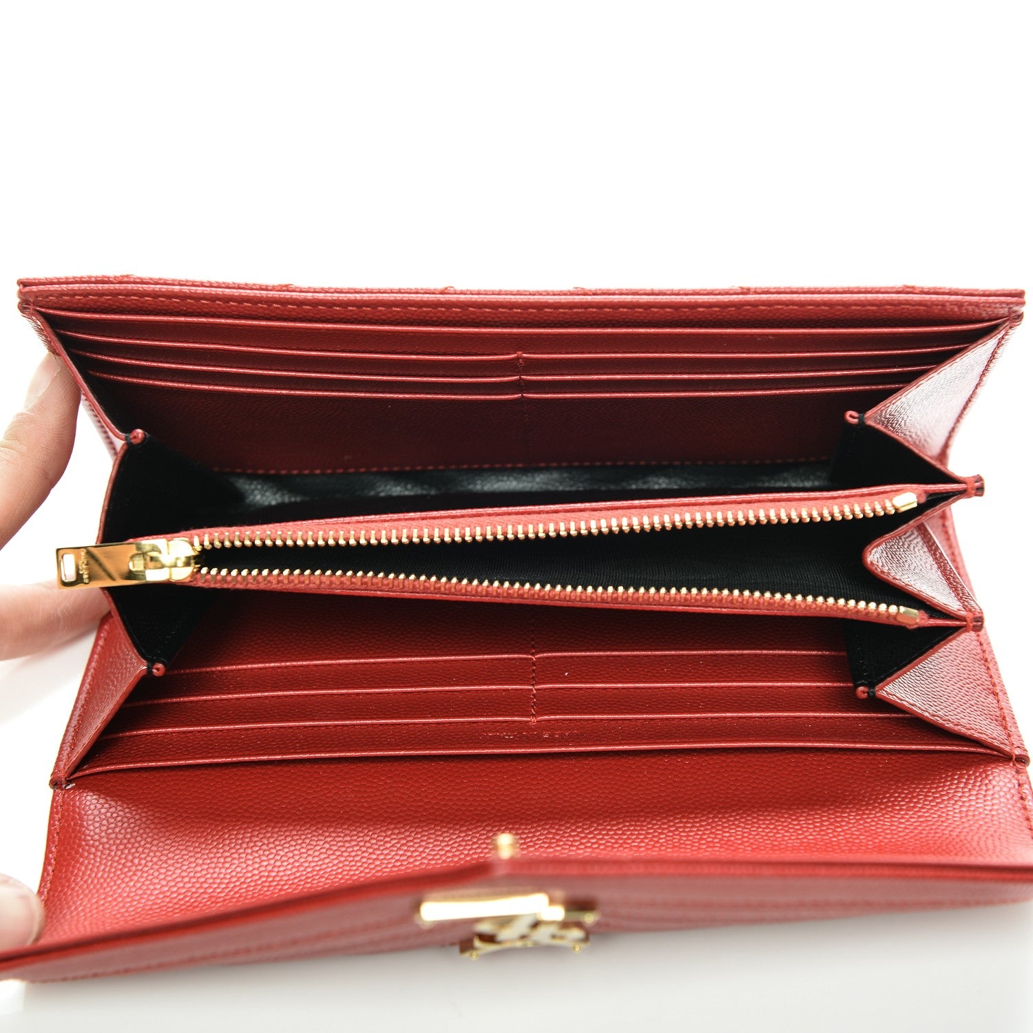 Saint Laurent Grain De Poudre Matelasse Chevron Monogram Wallet Red 5 of 7