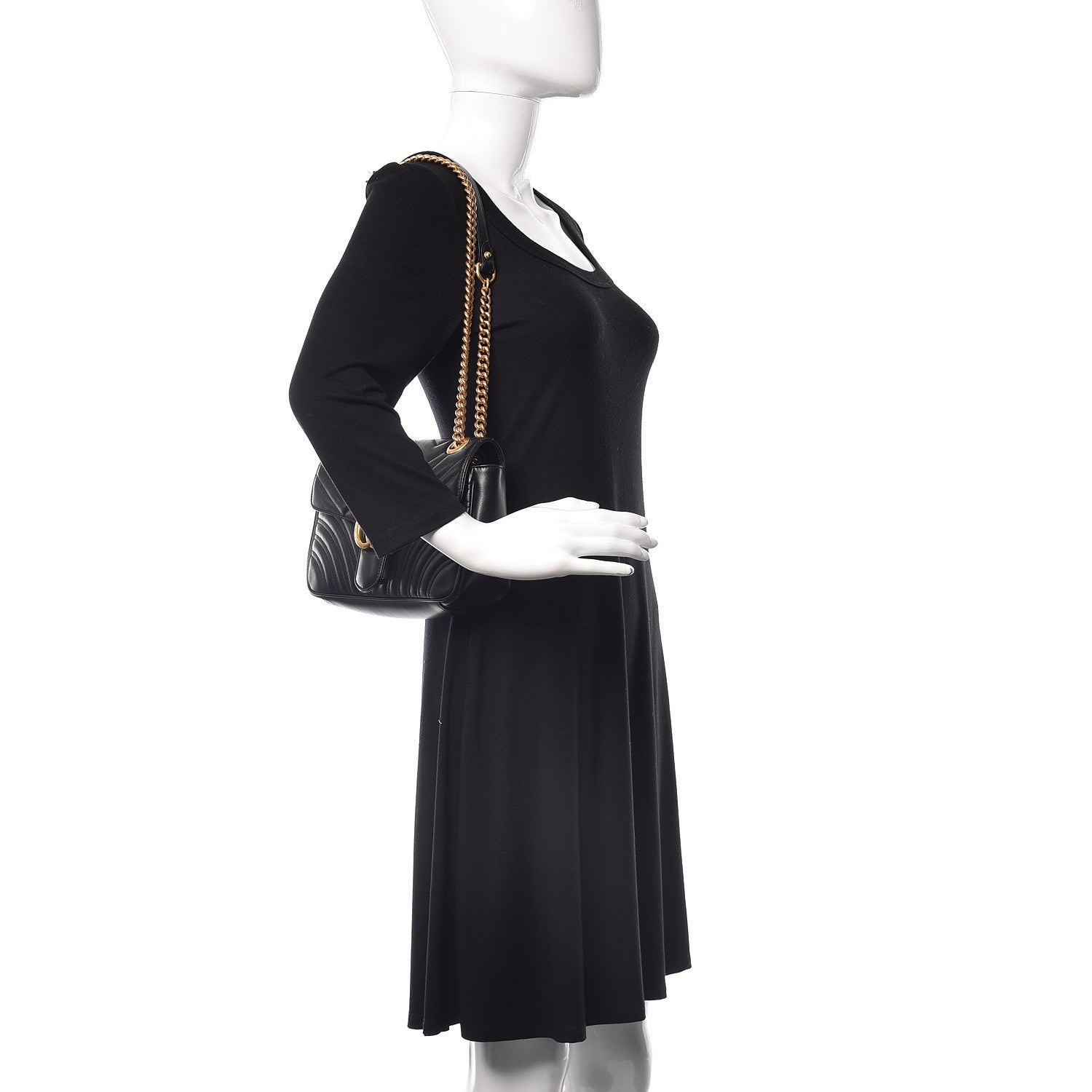 Gucci Calfskin Matelasse Small GG Marmont Shoulder Bag Black 2 of 11
