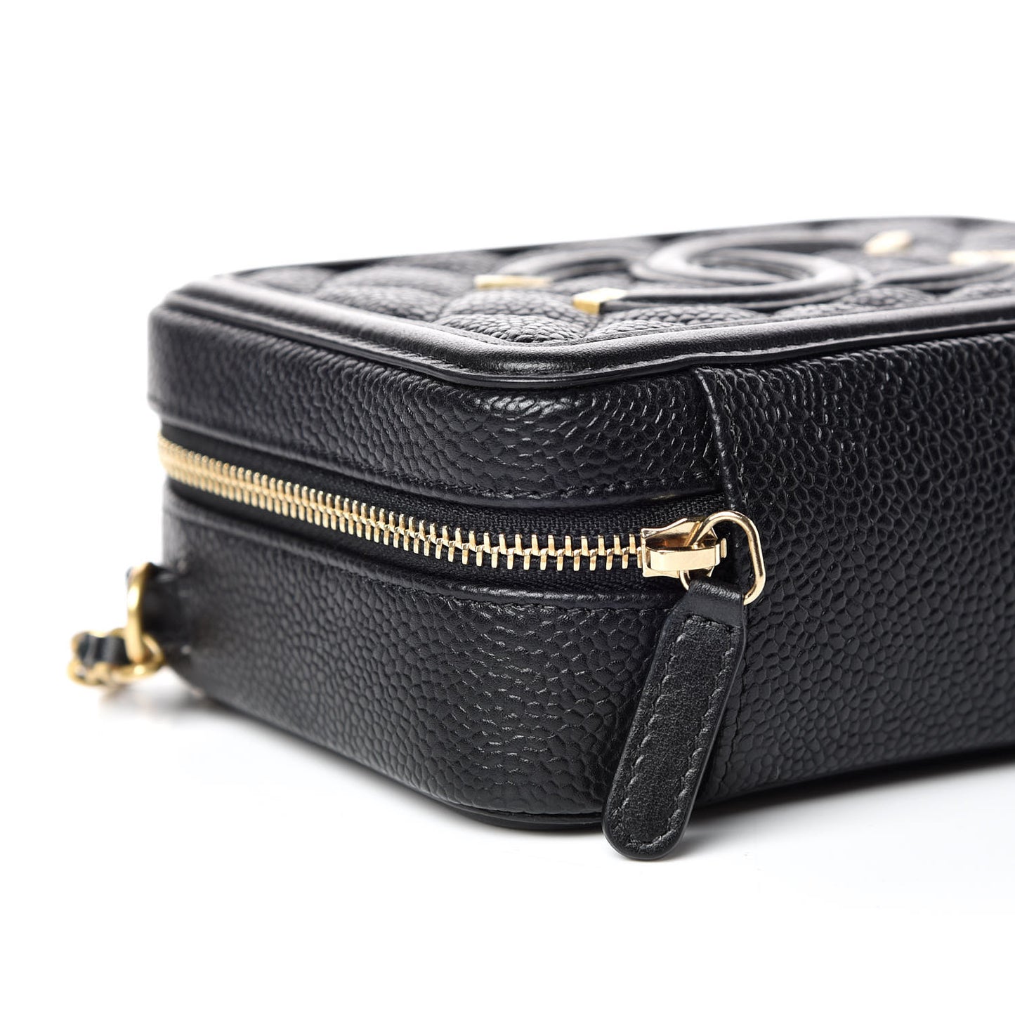 Caviar Quilted CC Filigree Vanity Clutch With Chain Black