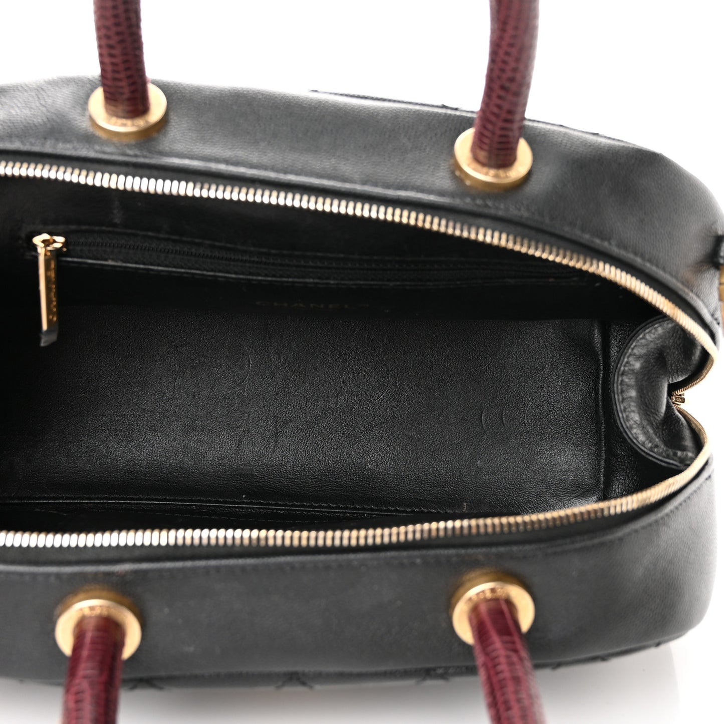 Caviar Lizard Quilted Coco Handle Bowler Black