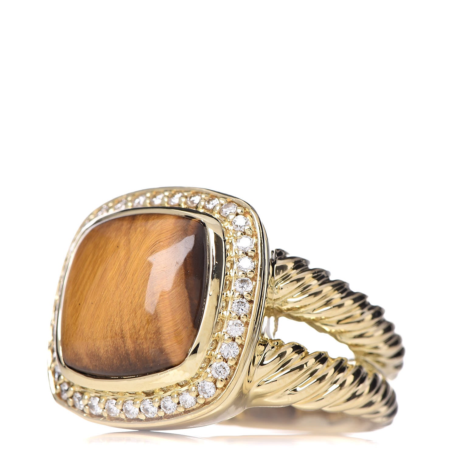 David Yurman 18K Yellow Gold Diamond Tigers Eye 11mm Albion Ring 52 6 3 of 5