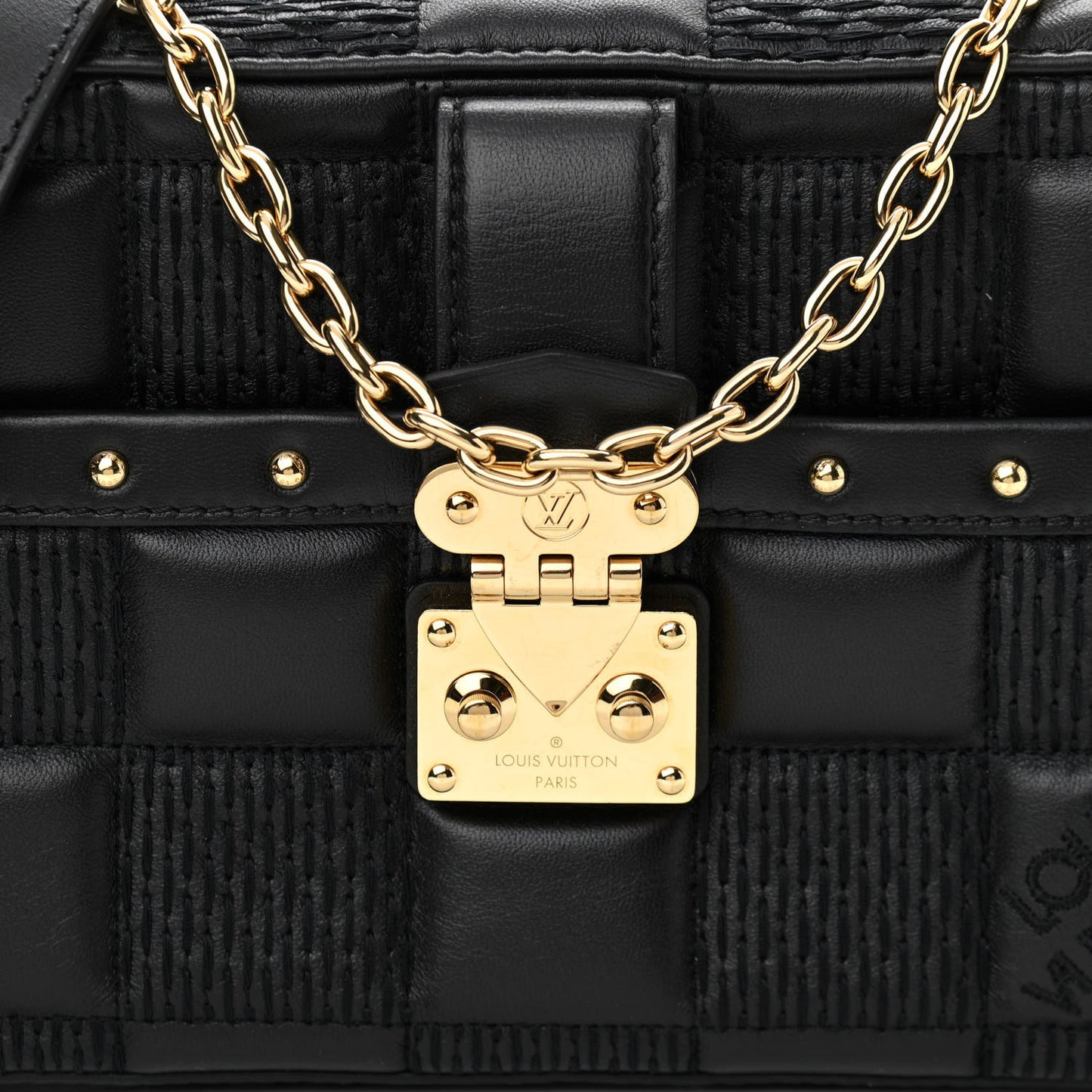 Lambskin Damier Quilt Troca PM Black