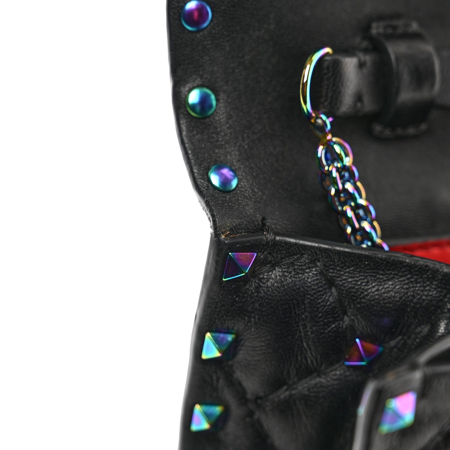 Valentino Garavani Lambskin Oil Slick Rockstud Spike Wallet on Chain Black 11 of 15