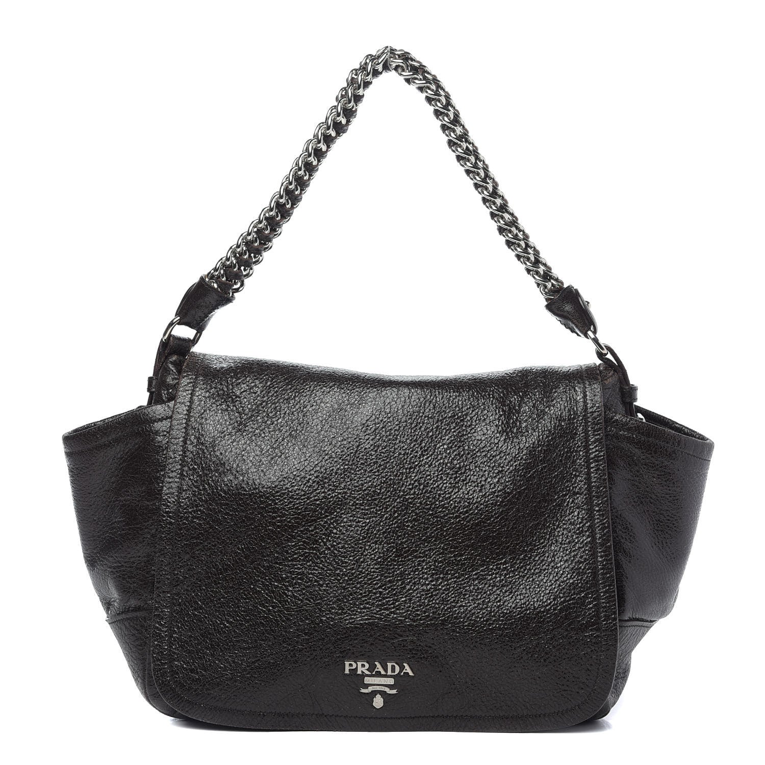 Prada Cervo Lux Chain Flap Hobo Ebano 1 of 11