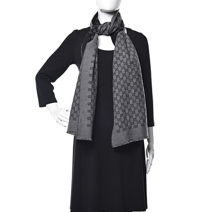 Gucci Wool Monogram Fringe Scarf Anthracite Black 2 of 5
