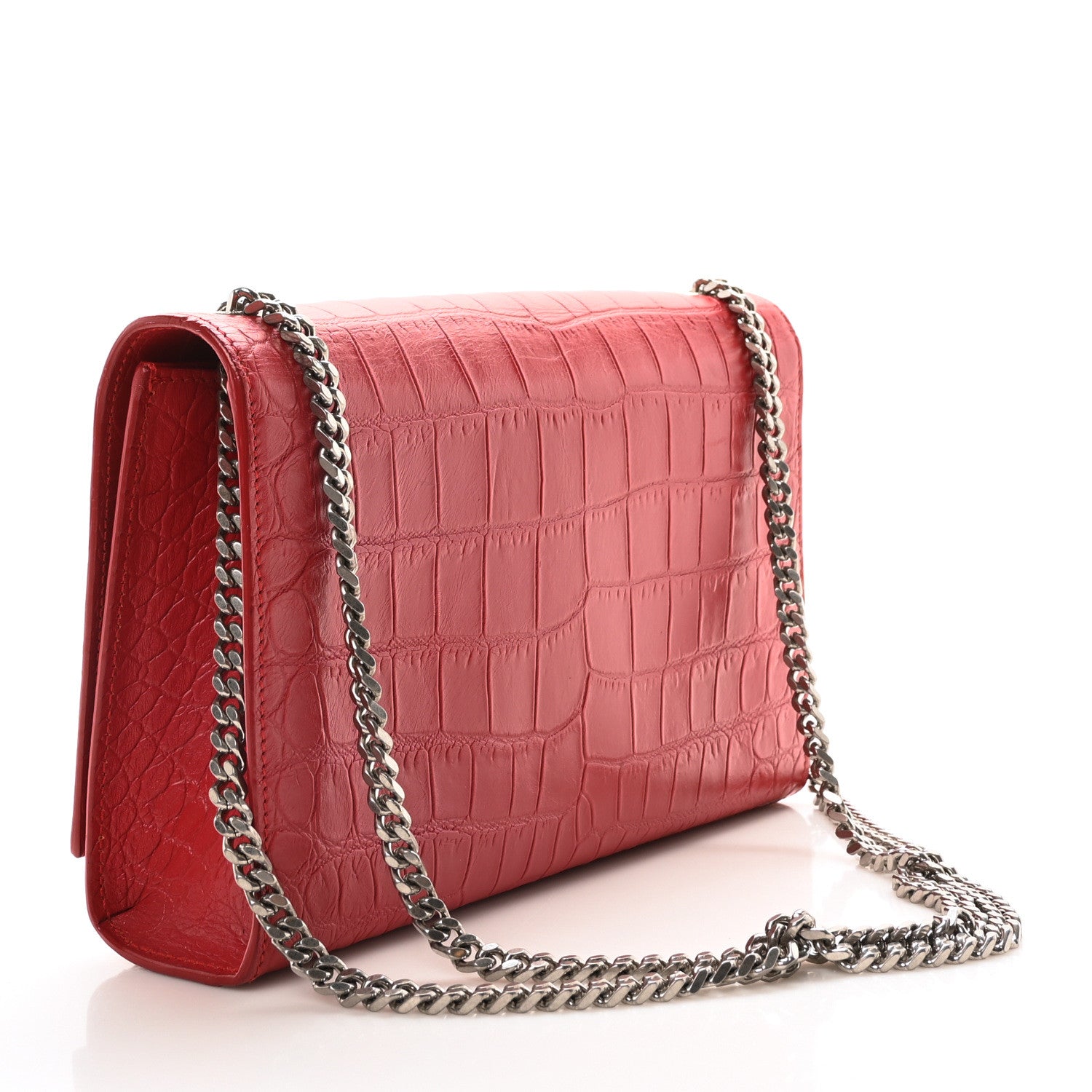 Saint Laurent Calfskin Crocodile Embossed Medium Classic Monogram Kate Tassel Satchel New Red 3 of 9