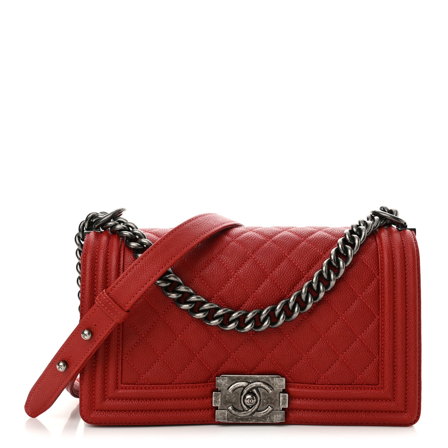 Caviar Quilted Medium Boy Flap Red