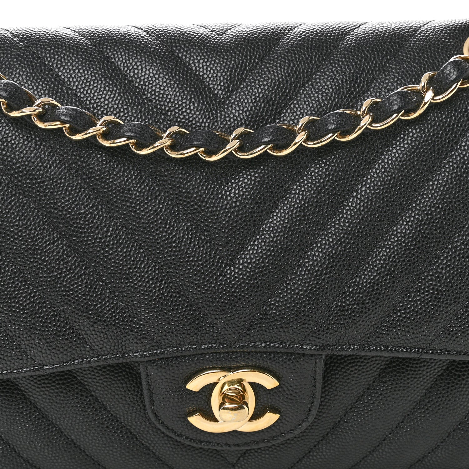 Chanel Caviar Chevron Quilted Medium Double Flap Black 8 of 10