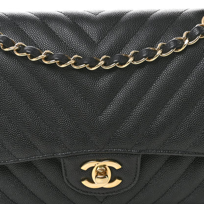 Chanel Caviar Chevron Quilted Medium Double Flap Black 8 of 10