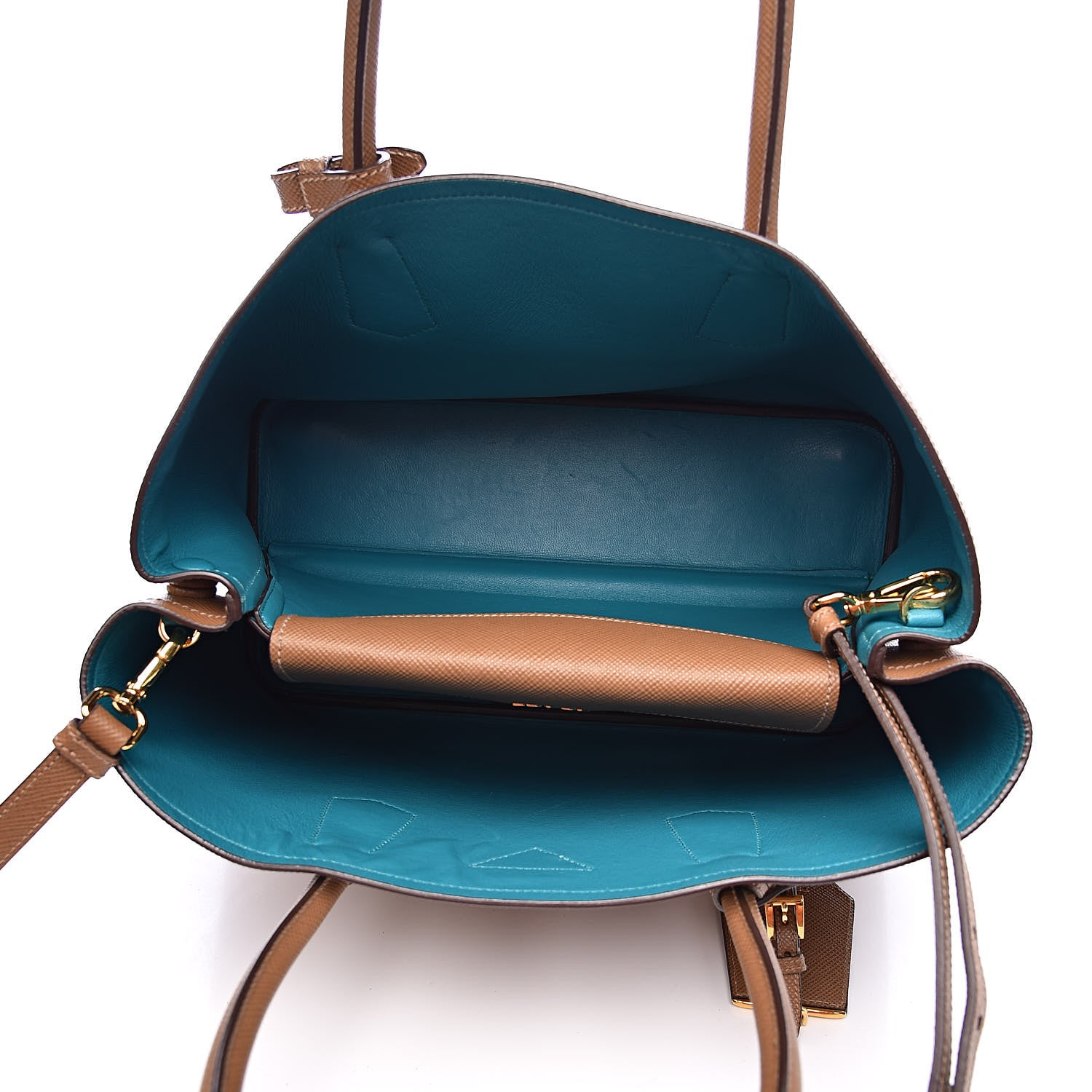 Prada Saffiano Cuir Medium Double Bag Cannella Turquoise 5 of 12