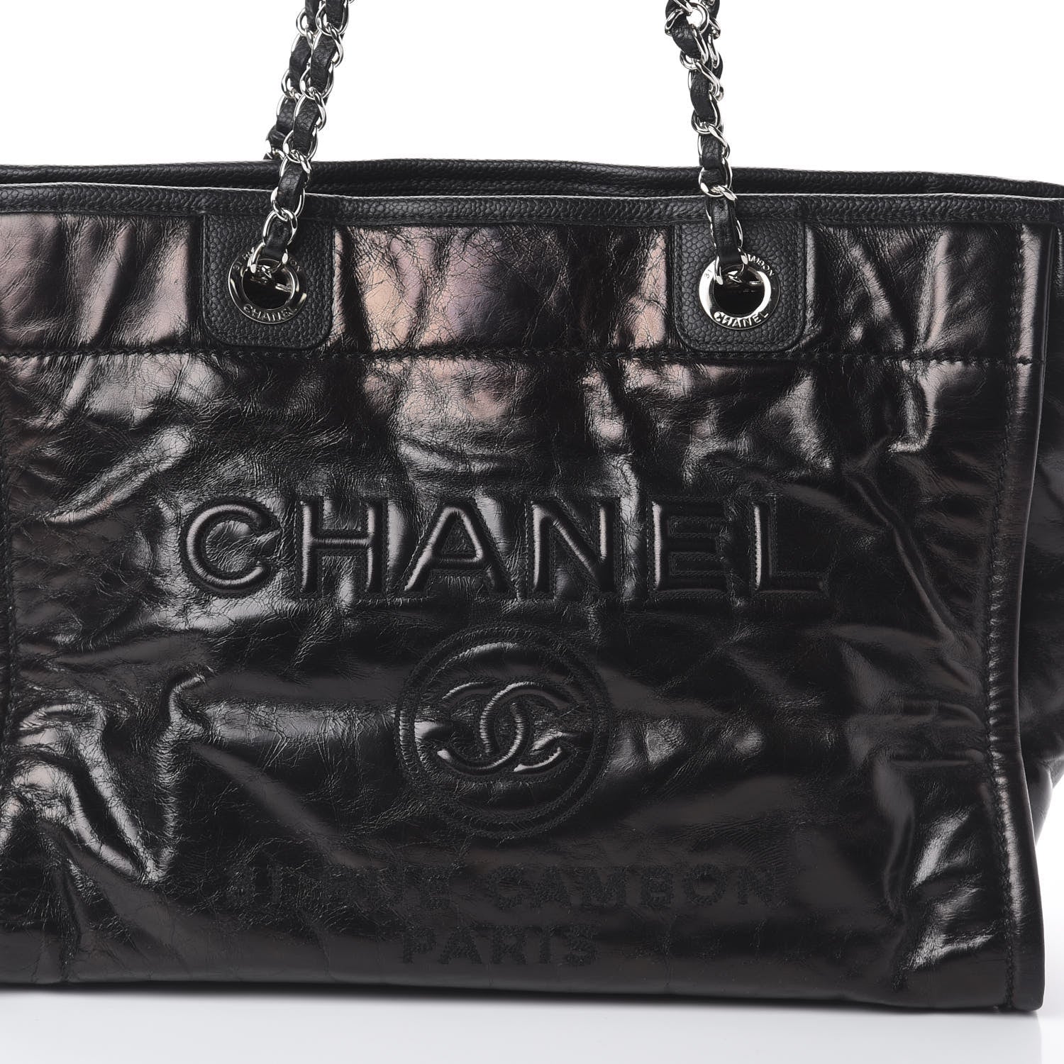 Chanel Glazed Calfskin Small Deauville Tote Black 7 of 9