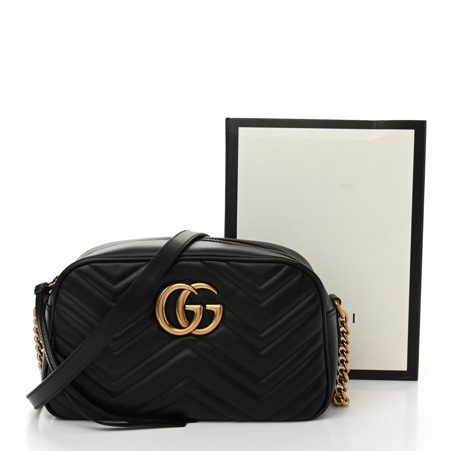 Calfskin Matelasse Small GG Marmont Chain Shoulder Bag Black
