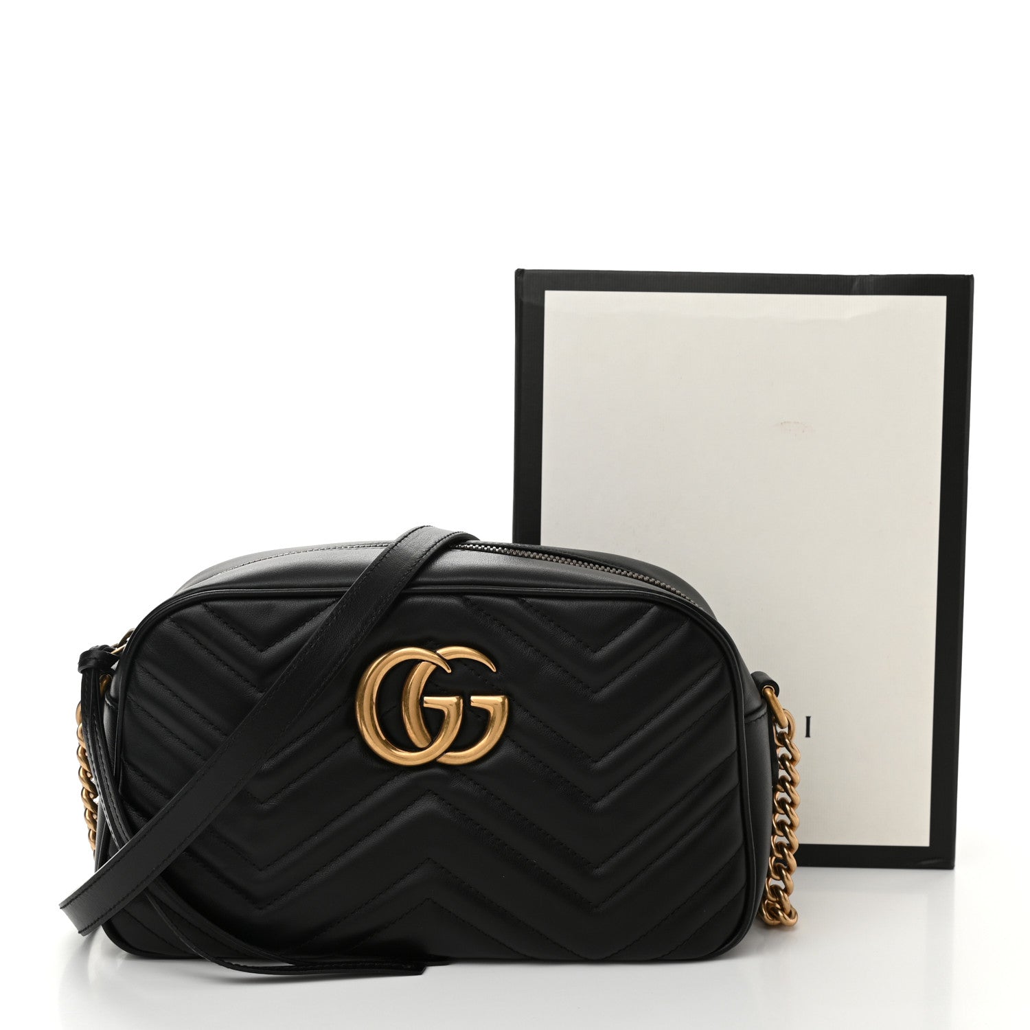 Gucci Calfskin Matelasse Small GG Marmont Chain Shoulder Bag Black 11 of 11