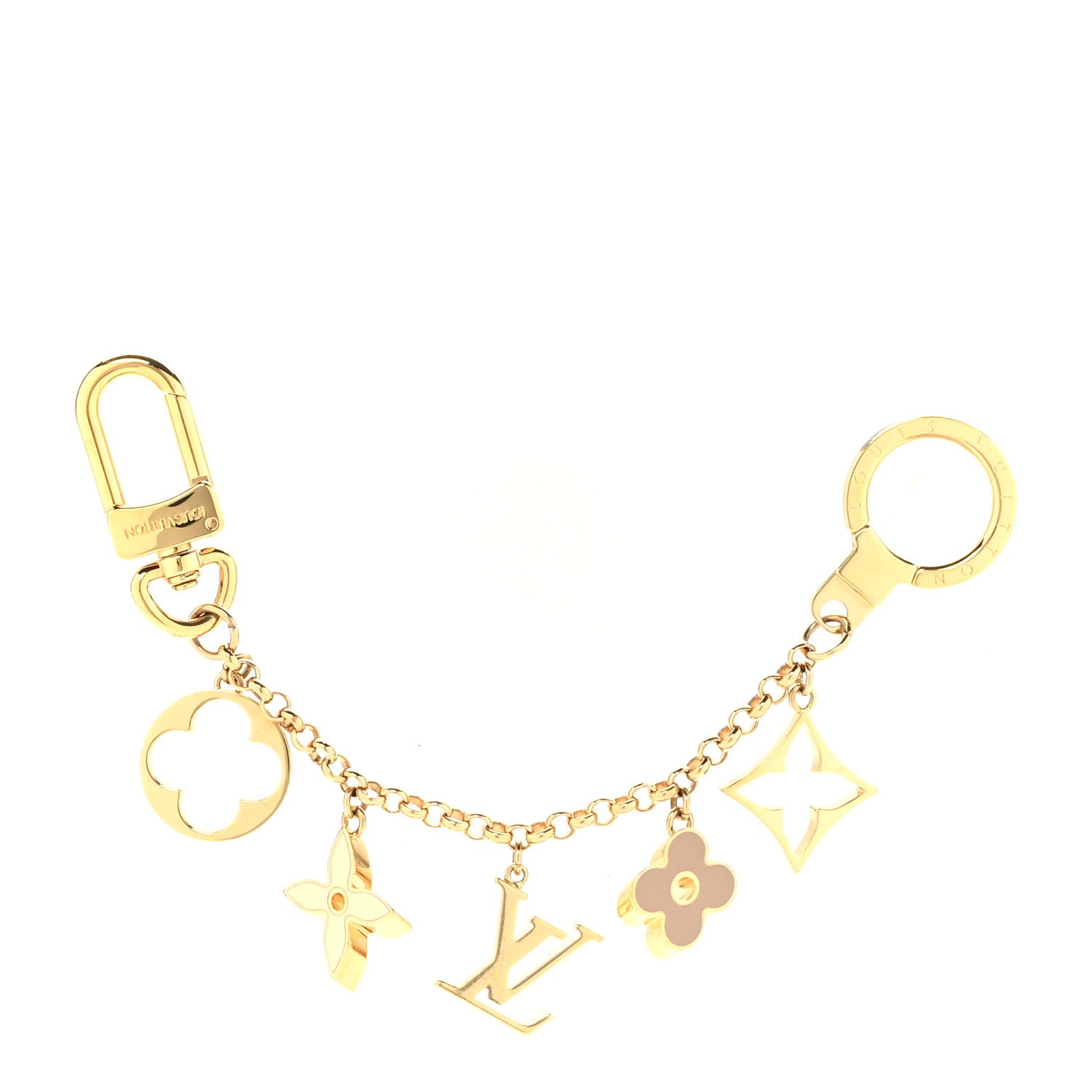 Louis Vuitton Brass Enamel Fleur De Monogram Bag Charm Chain Gold 1 of 4