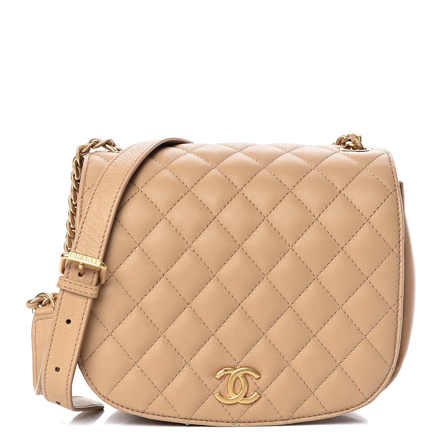 Calfskin Quilted Messenger Flap Beige
