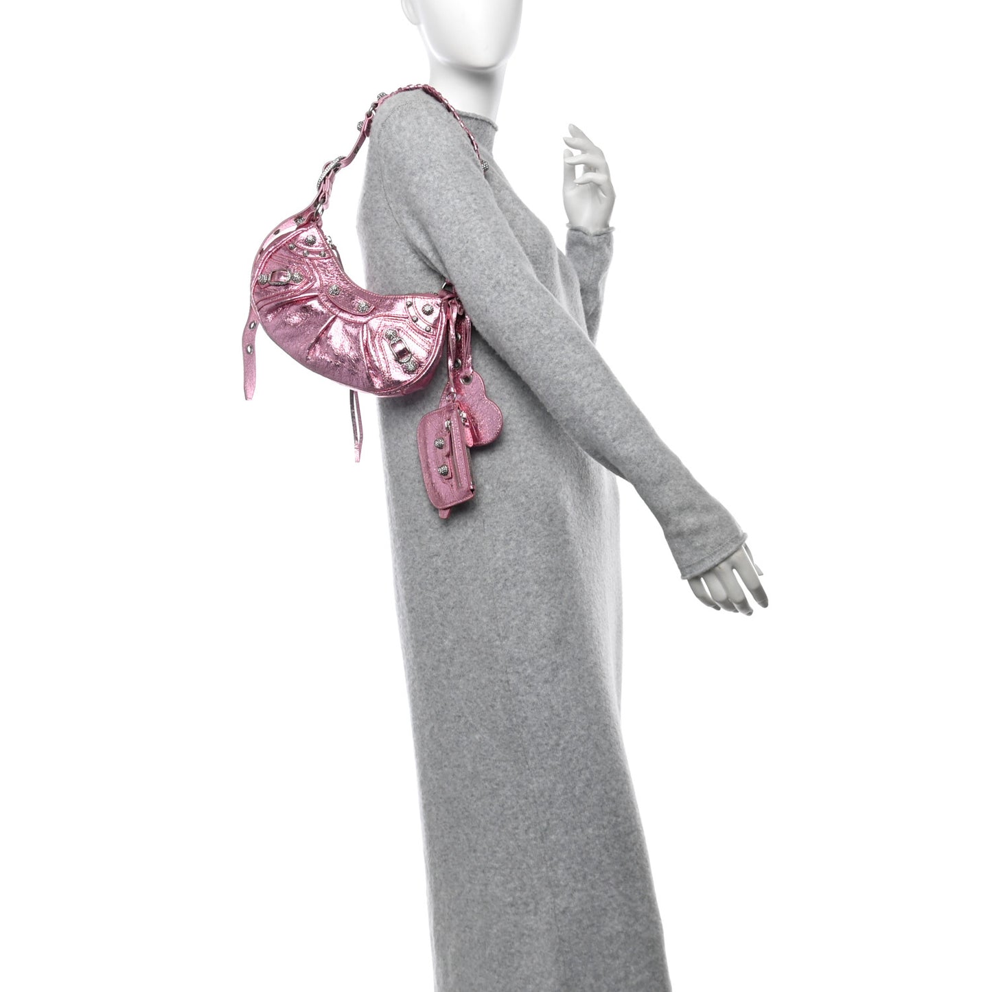 Metallic Agneau Arena Crystal Le Cagole Shoulder Bag XS Met Pink