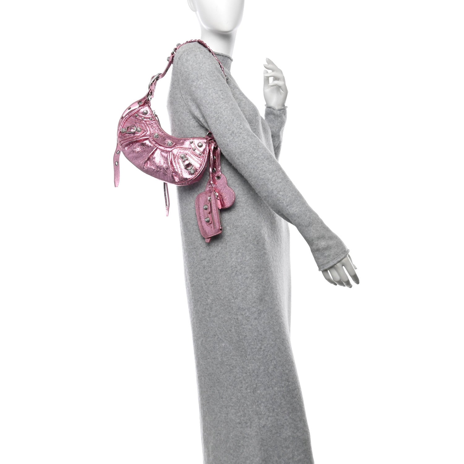 Balenciaga Metallic Agneau Arena Crystal Le Cagole Shoulder Bag XS Met Pink 2 of 11