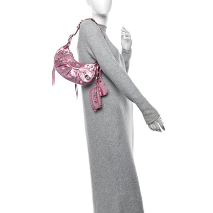 Balenciaga Metallic Agneau Arena Crystal Le Cagole Shoulder Bag XS Met Pink 2 of 11