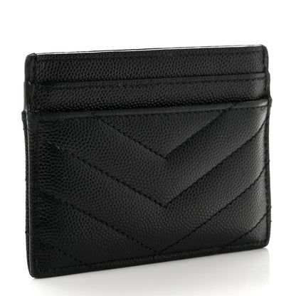 Saint Laurent Grain De Poudre Matelasse Chevron Monogram Credit Card Case Black 3 of 7
