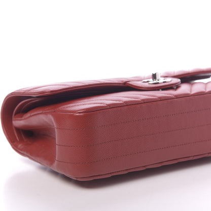 Chanel Caviar Chevron Quilted Medium Double Flap Dark Red 8 of 10