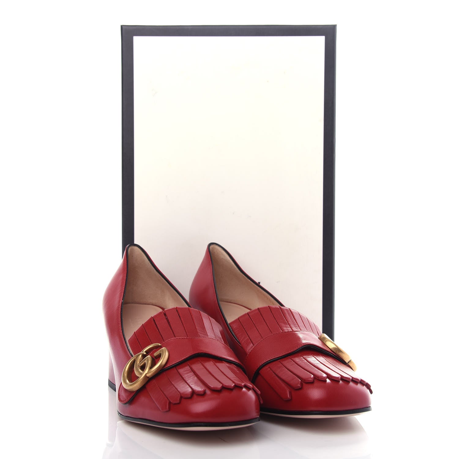 Gucci Malaga Kid GG Marmont Fringe 50mm Loafer Pumps 39.5 Hibiscus Red 12 of 12