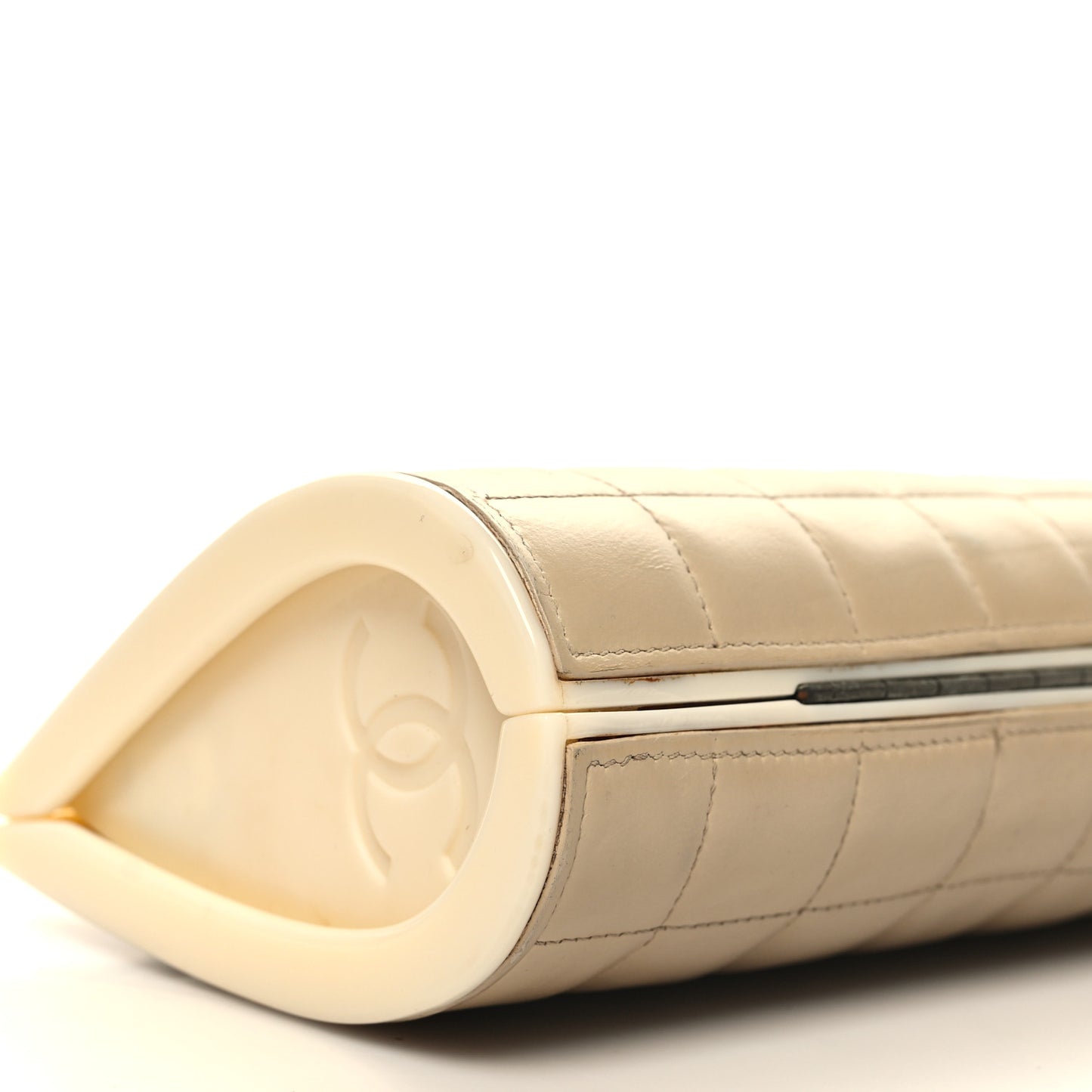 Lambskin Plexiglass Chocolate Bar Clutch Beige