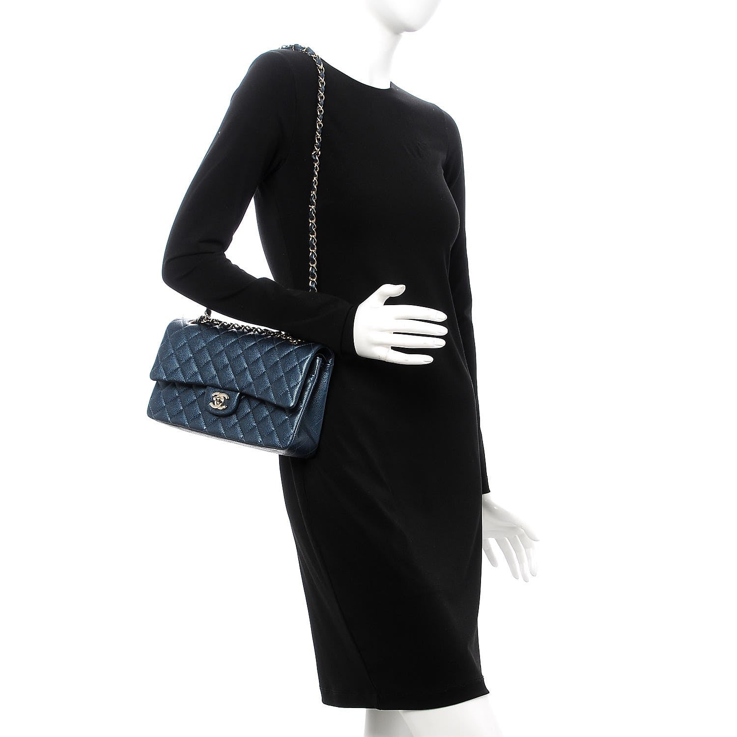 Chanel Metallic Caviar Quilted Medium Double Flap Dark Blue 2 of 9