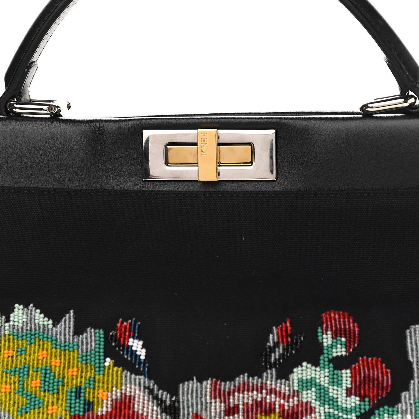 Canvas Beaded Floral Medium Peekaboo Iconic Satchel Black